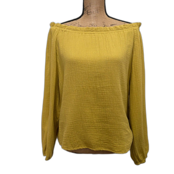 C&C California Off Shoulder Blouse Long Sleeve Cotton Gauze Yellow Size Large - Picture 1 of 4